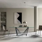 طاولة طعام بسطح زجاجي وقاعدة من الحبال المعدنية، مقاسين - ألاريكو Viadurini