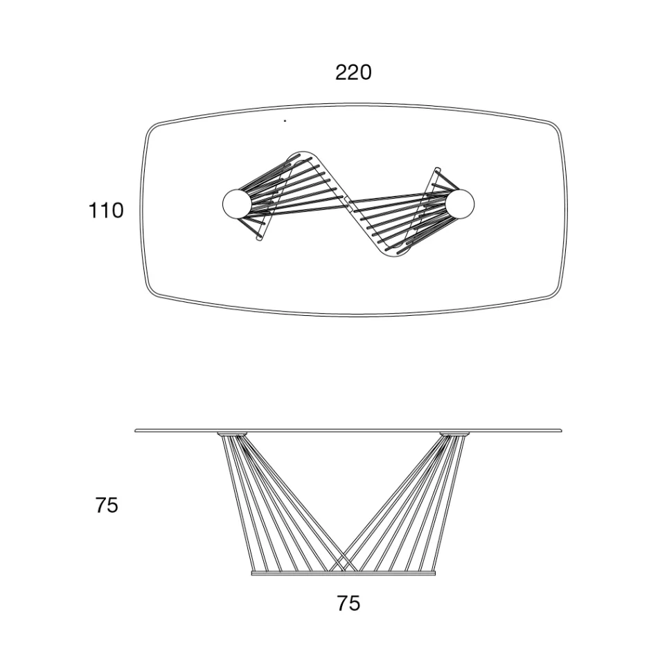 طاولة طعام بسطح زجاجي وقاعدة من الحبال المعدنية، مقاسين - ألاريكو Viadurini