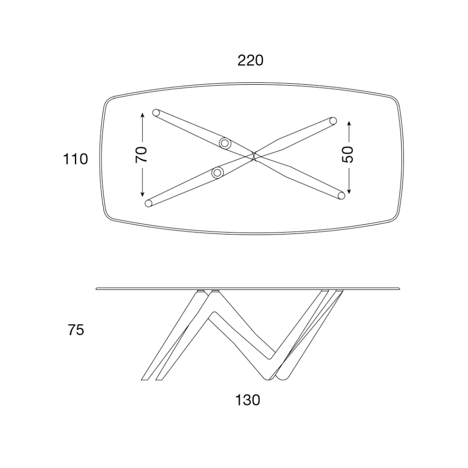 طاولة طعام بسطح زجاجي وأرجل من البولي يوريثان، مقاسين - ستالتو Viadurini