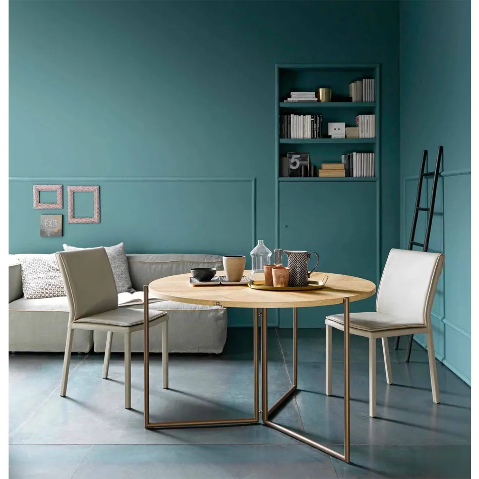 طاولة طعام حديثة قابلة للطي مصنوعة من الخشب والمعدن، صنع في إيطاليا - مينيلاو Viadurini