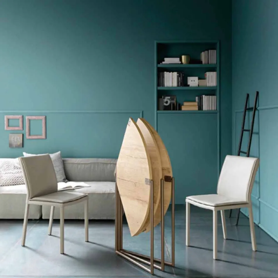 طاولة طعام حديثة قابلة للطي مصنوعة من الخشب والمعدن، صنع في إيطاليا - مينيلاو Viadurini