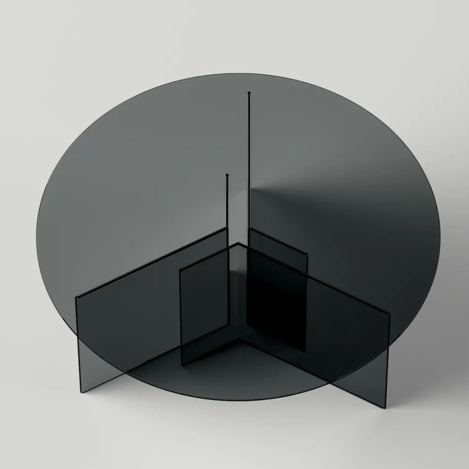 طاولة طعام مستديرة بقاعدة وسطح زجاجي، صنع في إيطاليا - تشارلز Viadurini