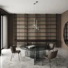 طاولة طعام مستديرة بقاعدة وسطح زجاجي، صنع في إيطاليا - تشارلز Viadurini