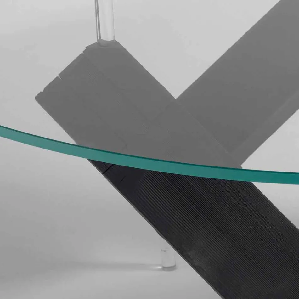 طاولة طعام خشبية مستديرة مع سطح زجاجي باو، تصميم عصري Viadurini