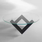 طاولة طعام خشبية مستديرة مع سطح زجاجي باو، تصميم عصري Viadurini