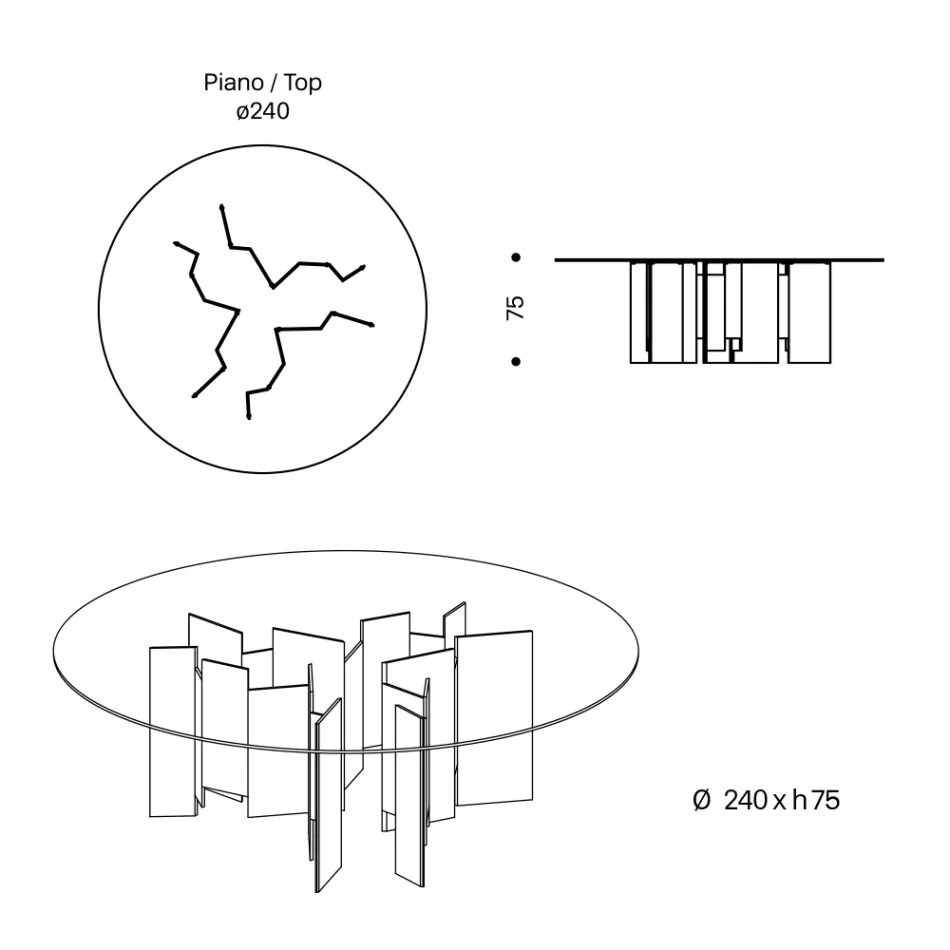 طاولة طعام مستديرة مصنوعة من زجاج شفاف للغاية أو مدخن، صنعت في إيطاليا - تومي Viadurini