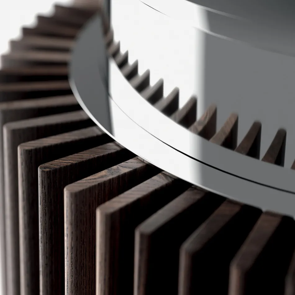 طاولة طعام مستديرة من الزجاج المدخن بقاعدة خشبية، صنعت في إيطاليا - روندو Viadurini