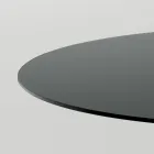 طاولة طعام مستديرة من الزجاج المدخن بقاعدة خشبية، صنعت في إيطاليا - روندو Viadurini