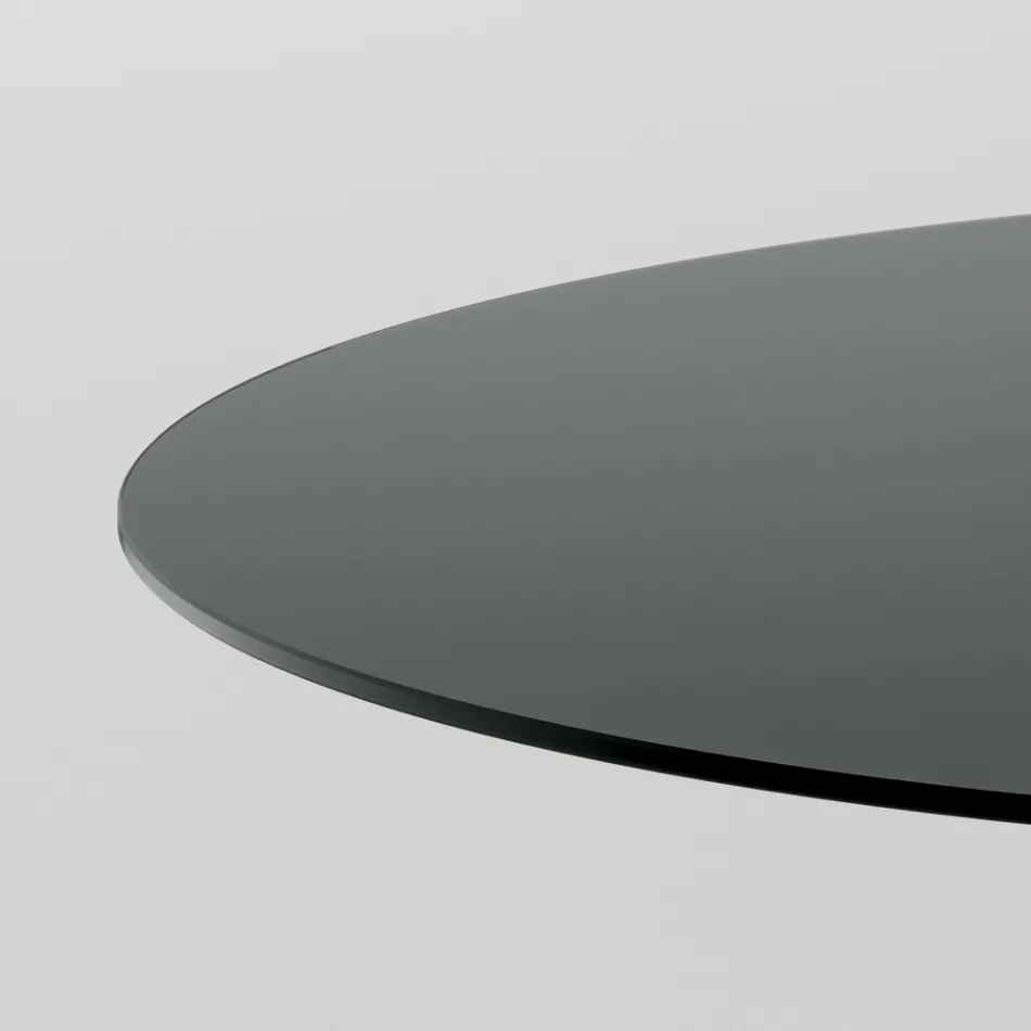 طاولة طعام مستديرة من الزجاج المدخن بقاعدة خشبية، صنعت في إيطاليا - روندو Viadurini