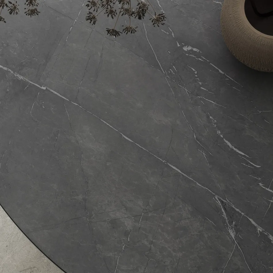 طاولة طعام مستديرة معدنية ولوح HPL مغلف، صنع في إيطاليا - باستيانو Viadurini