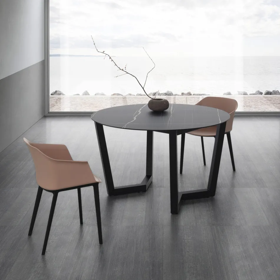 طاولة طعام مستديرة معدنية ولوح HPL مغلف، صنع في إيطاليا - باستيانو Viadurini