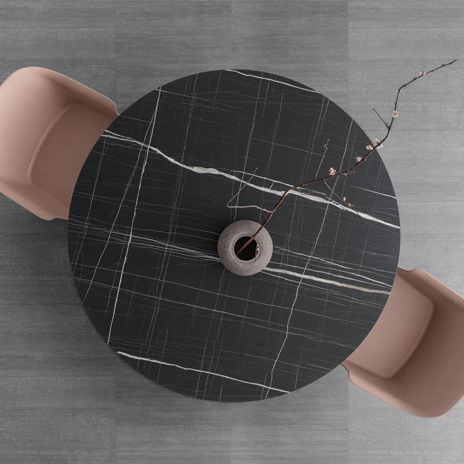 طاولة طعام مستديرة معدنية ولوح HPL مغلف، صنع في إيطاليا - باستيانو Viadurini