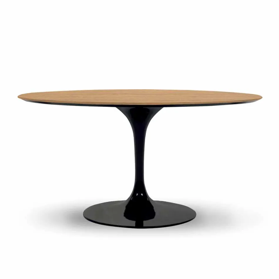 طاولة طعام مستديرة ذات سطح مكسو بقشرة خشبية فاخرة، صنع في إيطاليا - دولارات Viadurini