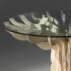 طاولة طعام خشبية مستديرة مع سطح زجاجي مزخرف Viadurini