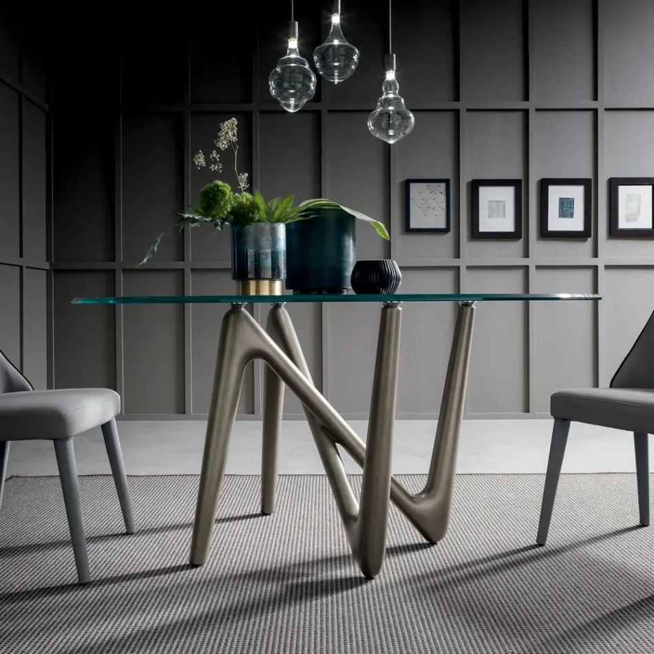 طاولة طعام مستديرة مصنوعة من زجاج شفاف وأرجل من البولي يوريثان - ستالتو Viadurini