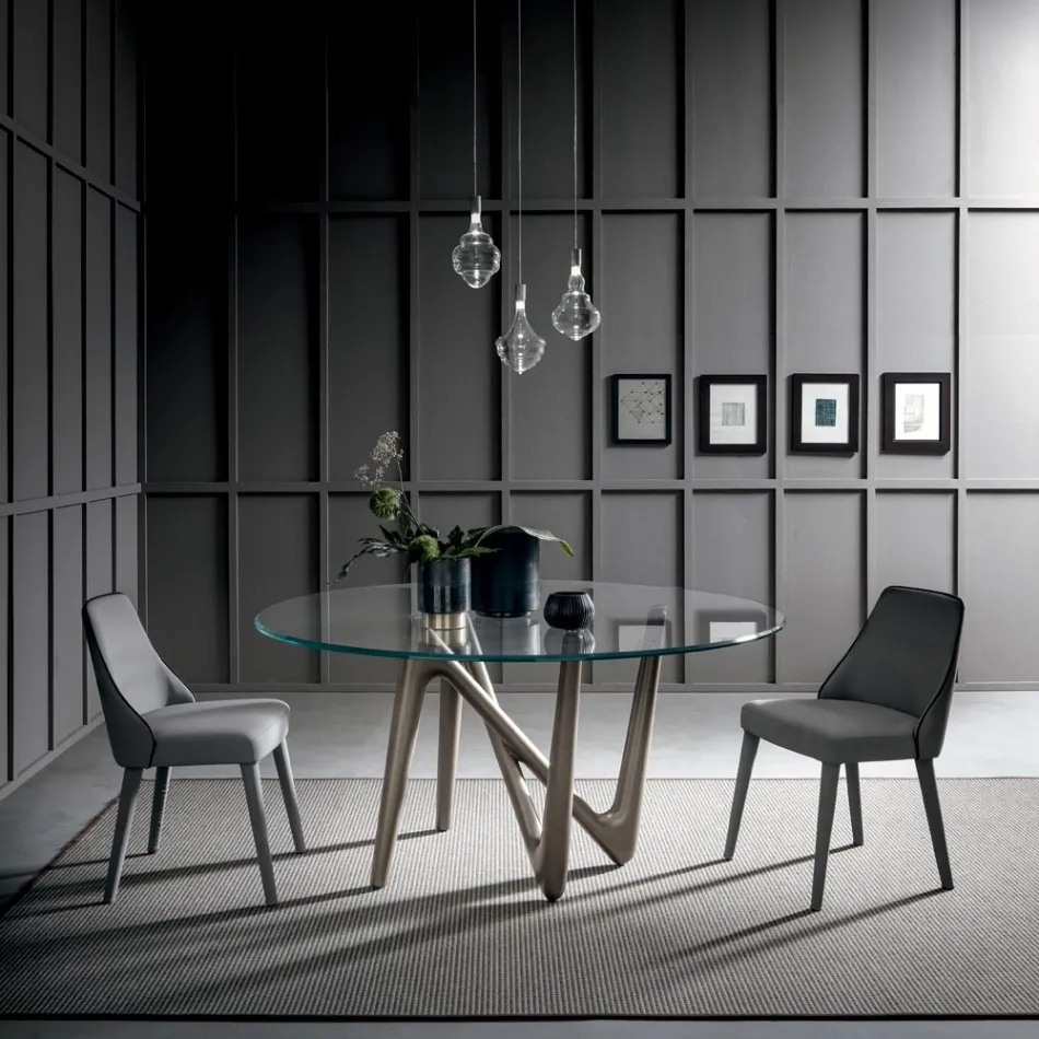 طاولة طعام مستديرة مصنوعة من زجاج شفاف وأرجل من البولي يوريثان - ستالتو Viadurini