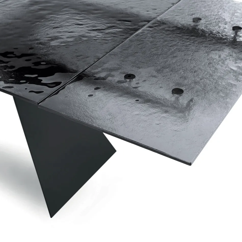 طاولة غرفة معيشة مقاس 160×90 سم بسطح زجاجي شفاف مطروق - مارتيلو Viadurini