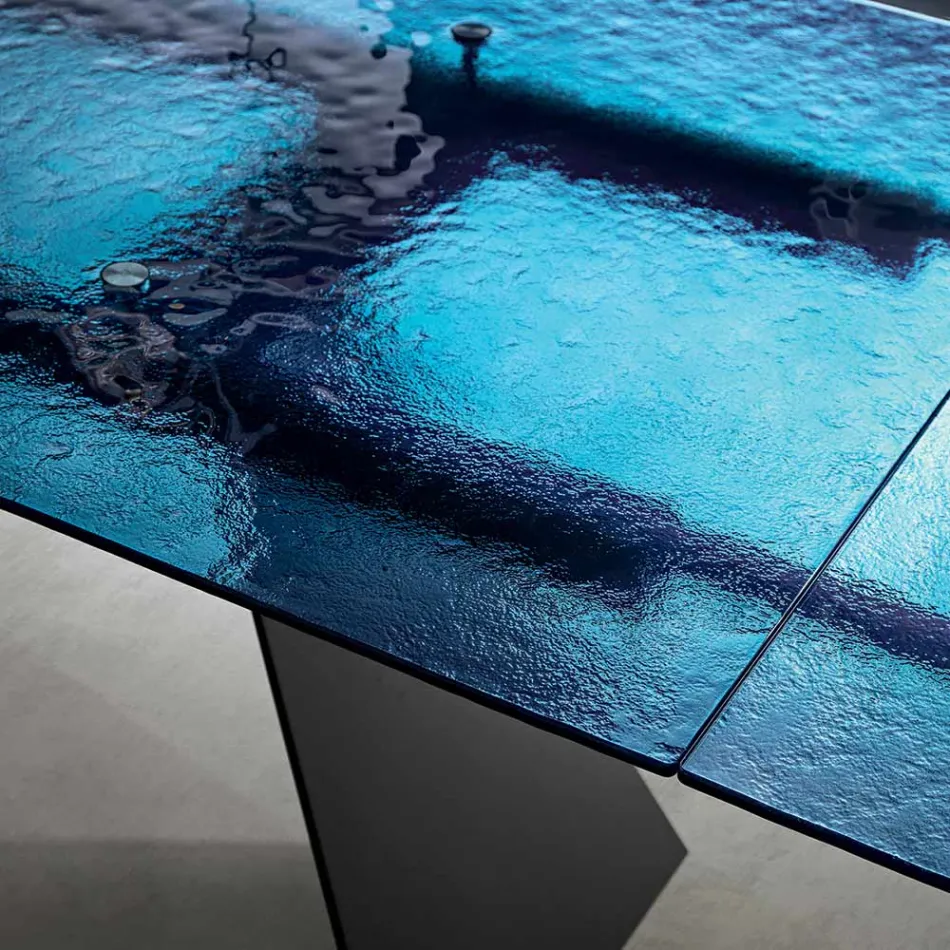 طاولة غرفة معيشة مقاس 160×90 سم بسطح زجاجي شفاف مطروق - مارتيلو Viadurini