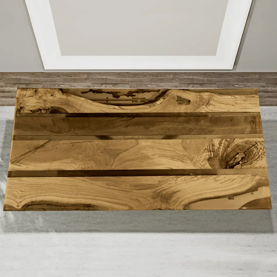 طاولة معيشة بسطح من خشب البلوط وراتنج إيبوكسي ملون - ميكلاس Viadurini