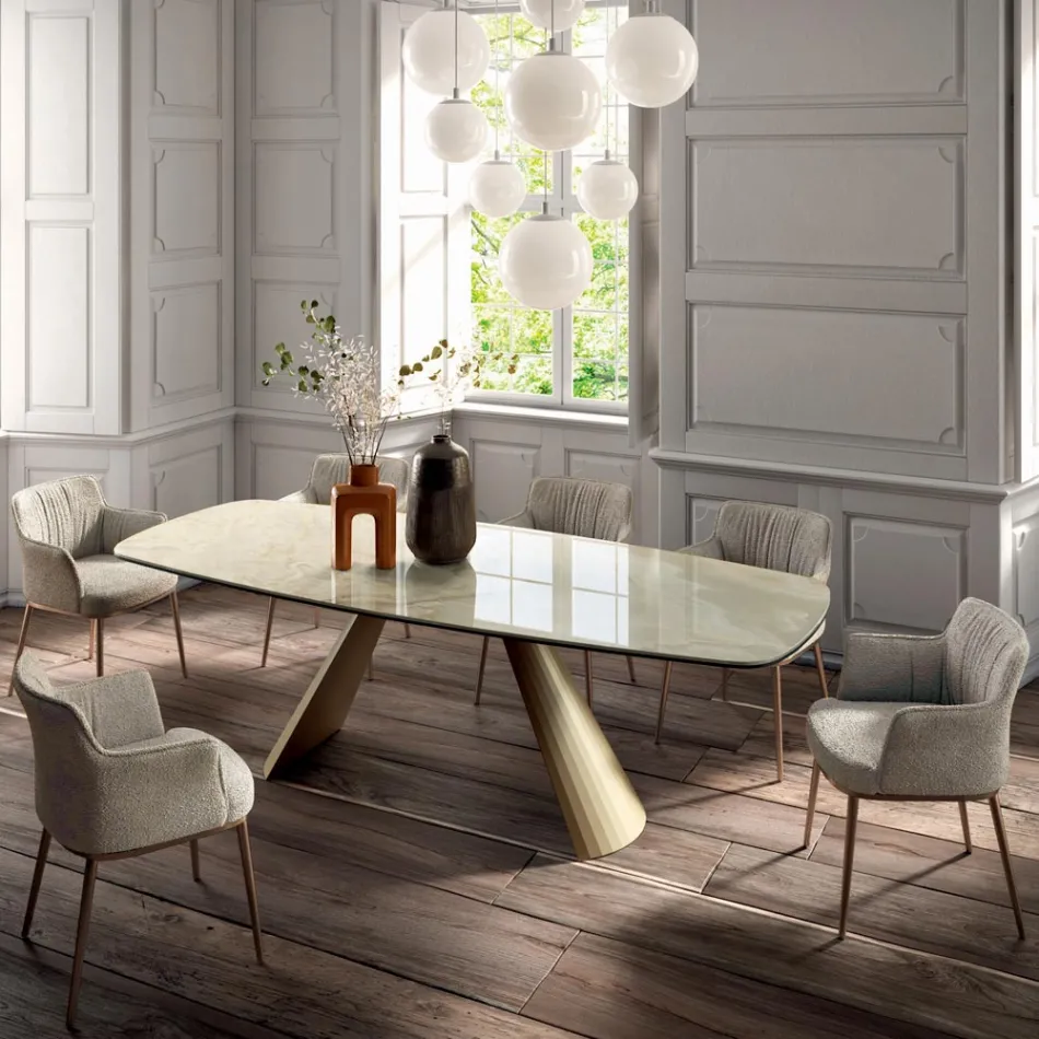 طاولة معيشة ثابتة بسطح أسطواني من السيراميك، صنع في إيطاليا - أكواب Viadurini