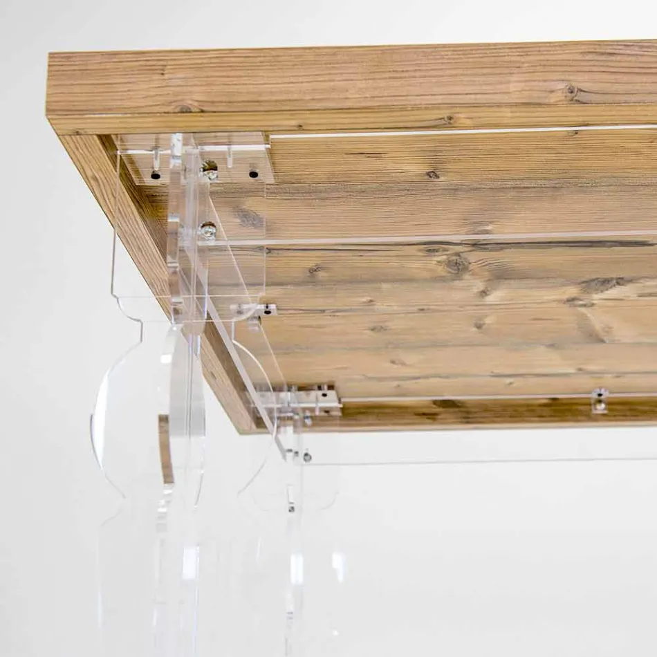 طاولة بتصميم من خشب التنوب والزجاج الشفاف مصنوعة في إيطاليا، كاسترو Viadurini