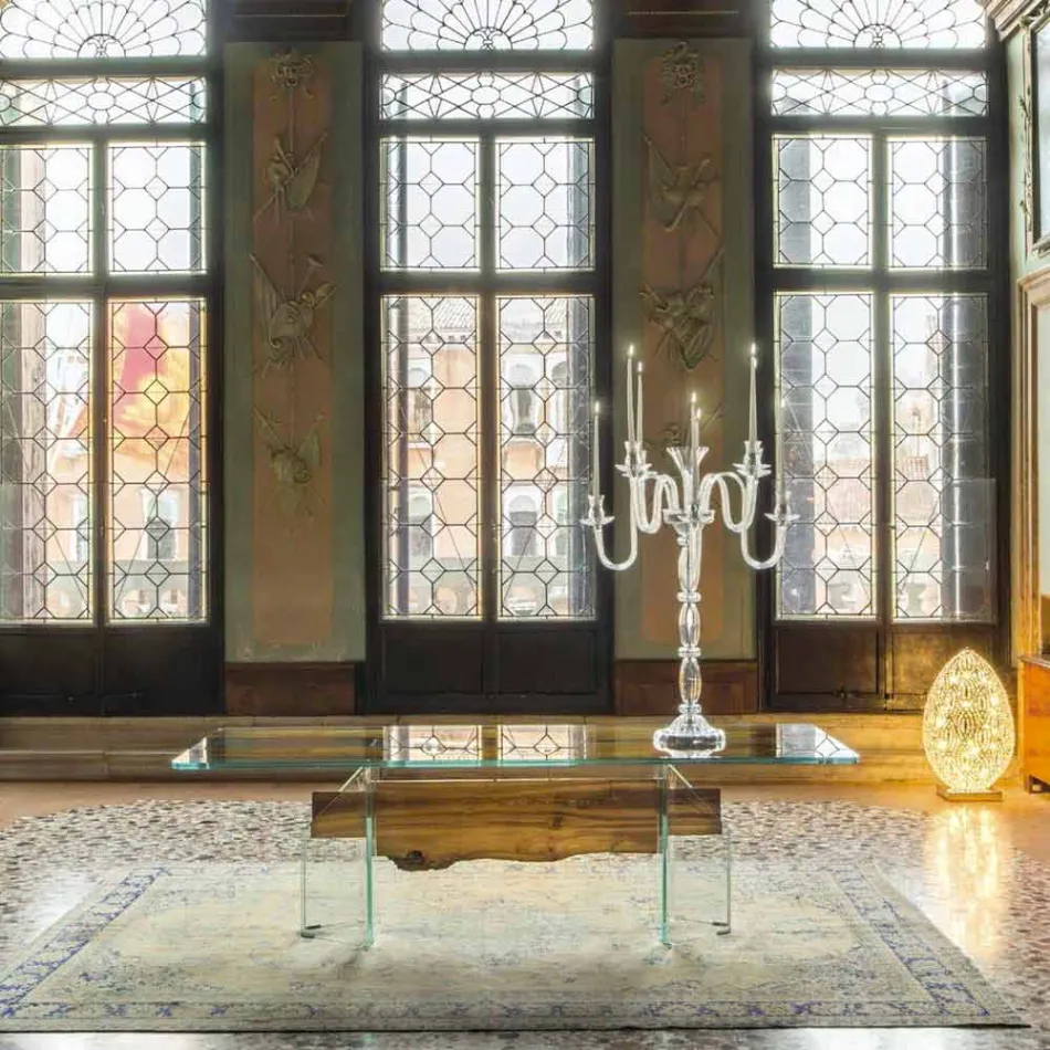 طاولة خشبية بتصميم دولفين وزجاج البندقية الفينيسي Viadurini