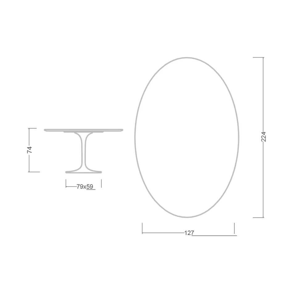 طاولة إيرو سارينن H 74 مع سطح بيضاوي من رخام كالاكاتا الذهبي، صنع في إيطاليا - قرمزي Viadurini