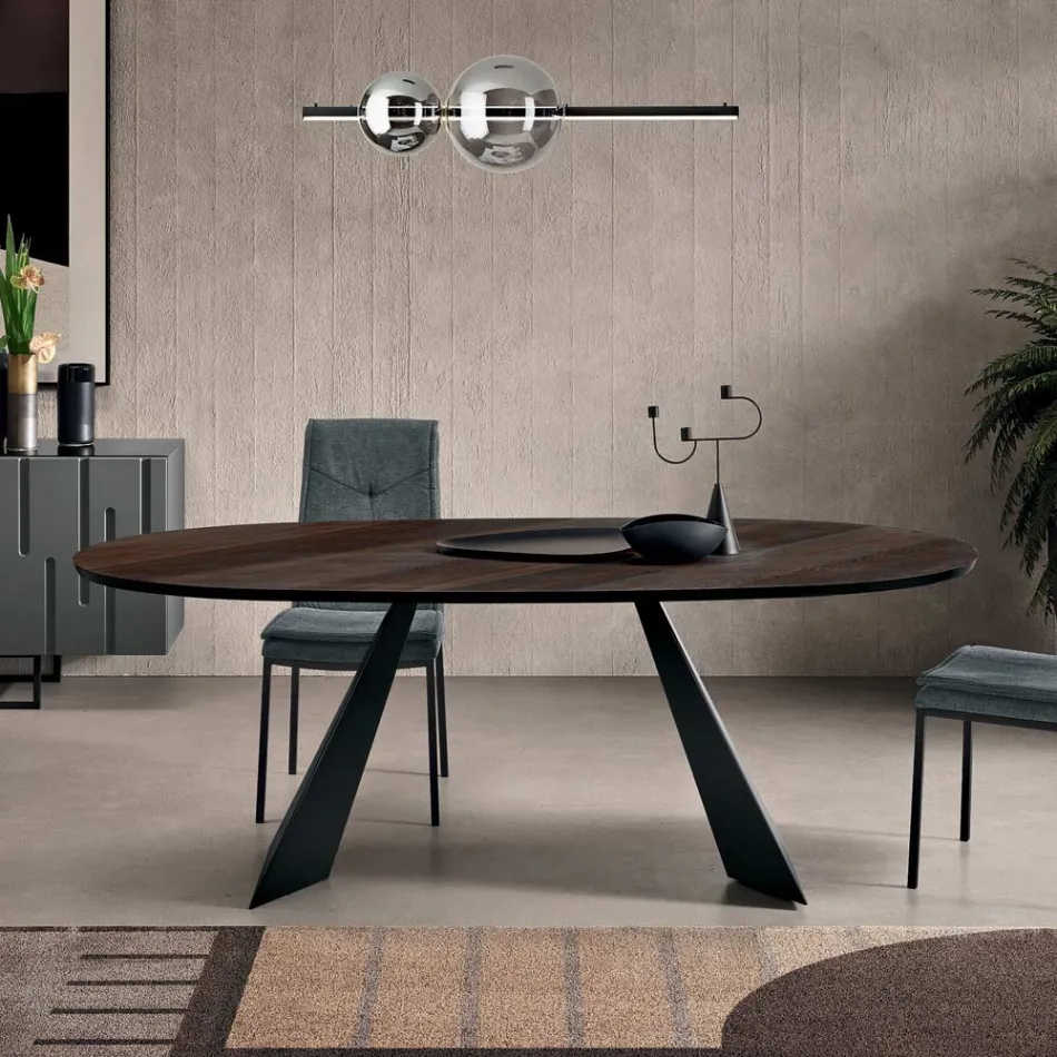 طاولة ثابتة 210×109 سم من المعدن وقشرة خشب البلوط البيضاوية - مارسيلو Viadurini