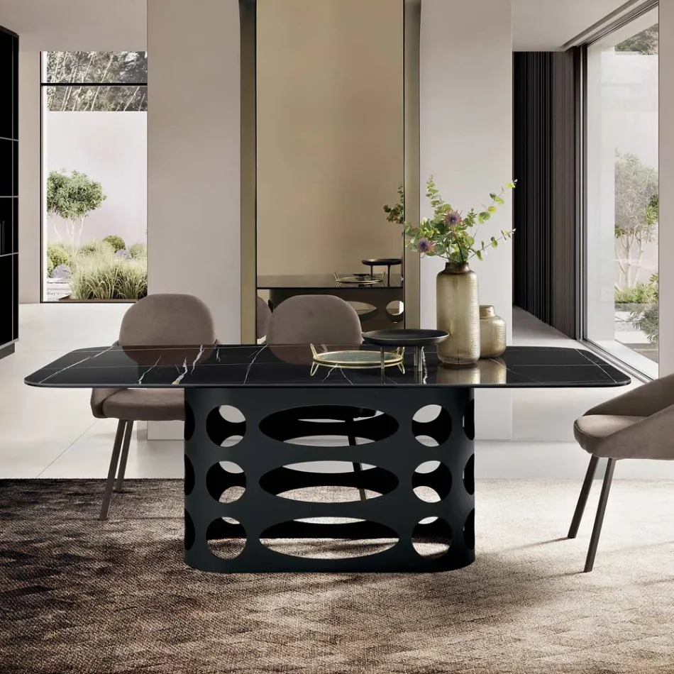 طاولة ثابتة 210×110 سم بسطح سيراميك بتأثير الرخام - تانو Viadurini