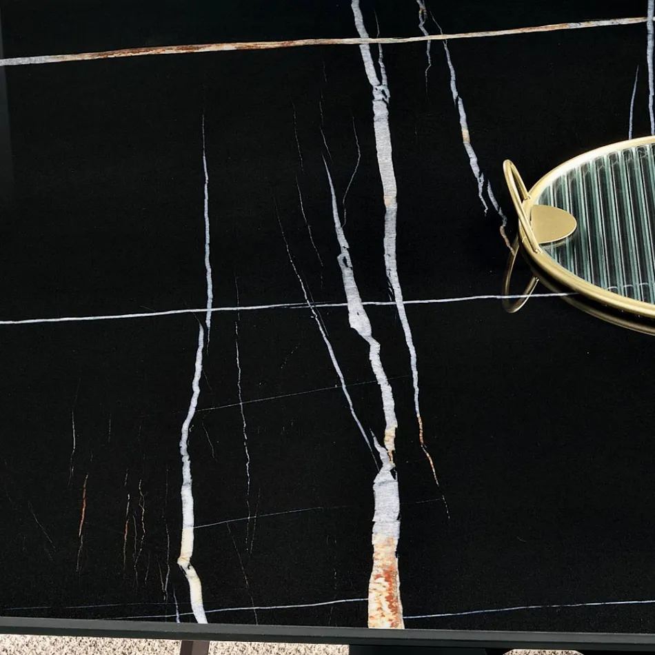 طاولة ثابتة 210×110 سم بسطح سيراميك بتأثير الرخام - تانو Viadurini