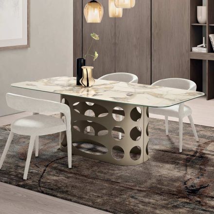 طاولة ثابتة 210×110 سم بسطح سيراميك بتأثير الرخام - تانو Viadurini