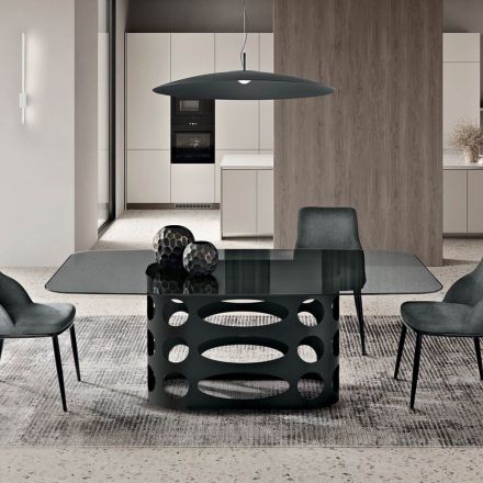 طاولة ثابتة 210×110 سم بسطح زجاجي مدخن أملس، صنع في إيطاليا - تانو Viadurini