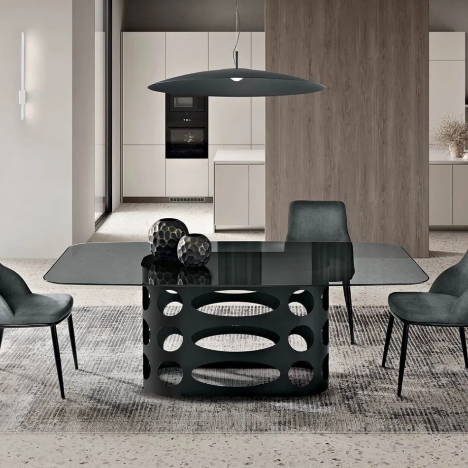 طاولة ثابتة 210×110 سم بسطح زجاجي مدخن أملس، صنع في إيطاليا - تانو Viadurini