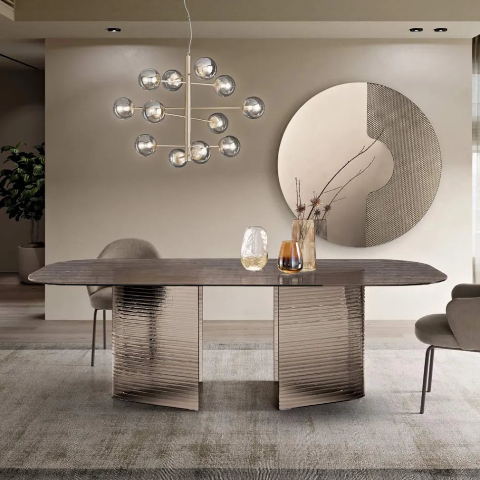 طاولة ثابتة 240×120 سم من الزجاج المضلع الشفاف، صنع في إيطاليا - فارو Viadurini