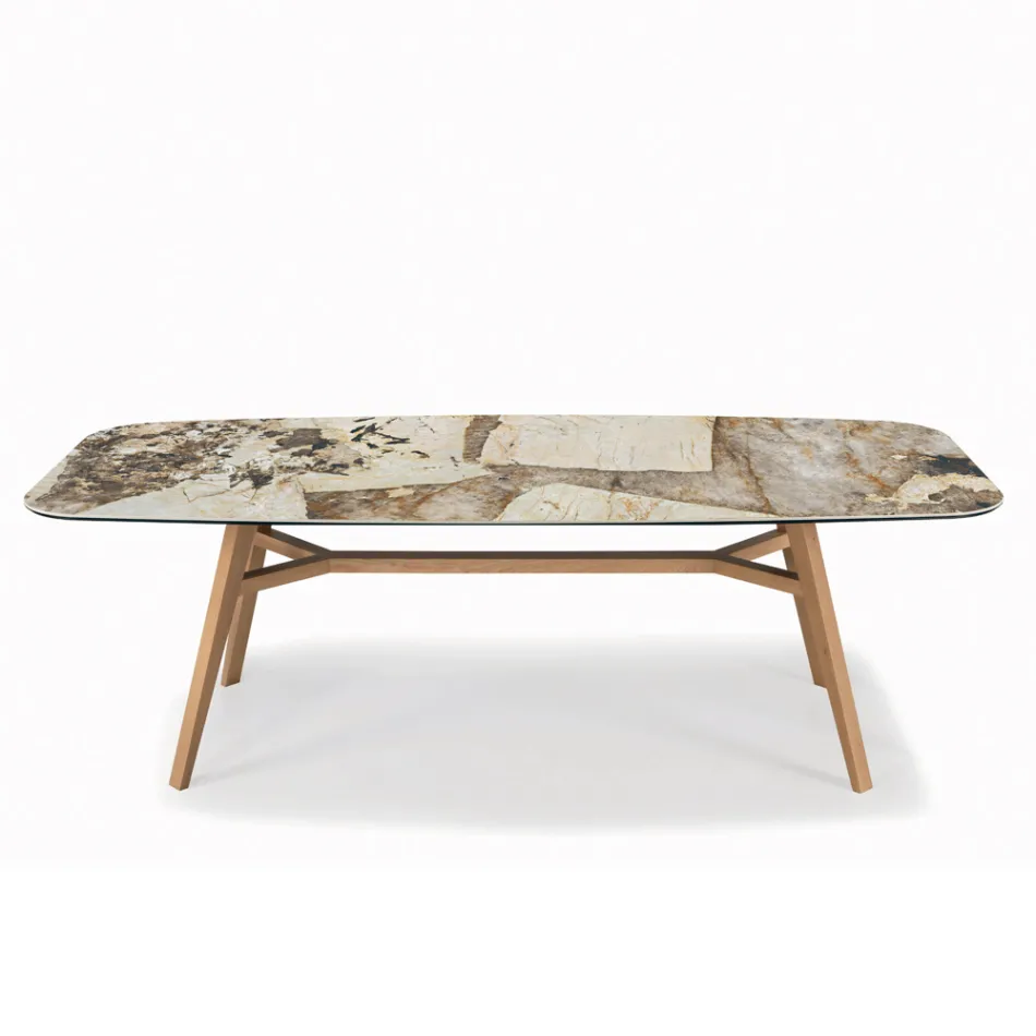 طاولة ثابتة على شكل برميل مع قاعدة من خشب الجوز والرماد كاناليتو، صنع في إيطاليا - شمال Viadurini