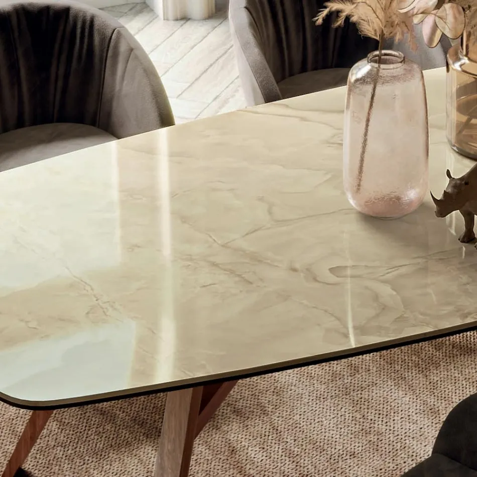 طاولة ثابتة على شكل برميل مع قاعدة من خشب الجوز والرماد كاناليتو، صنع في إيطاليا - شمال Viadurini