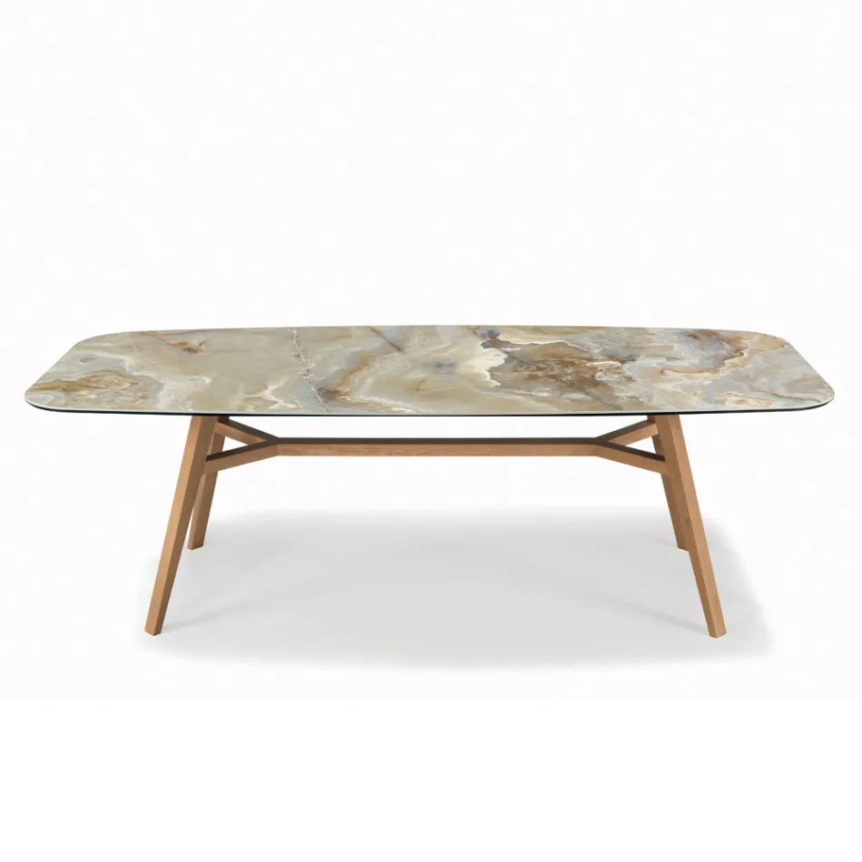 طاولة ثابتة على شكل برميل مع قاعدة من خشب الجوز والرماد كاناليتو، صنع في إيطاليا - شمال Viadurini