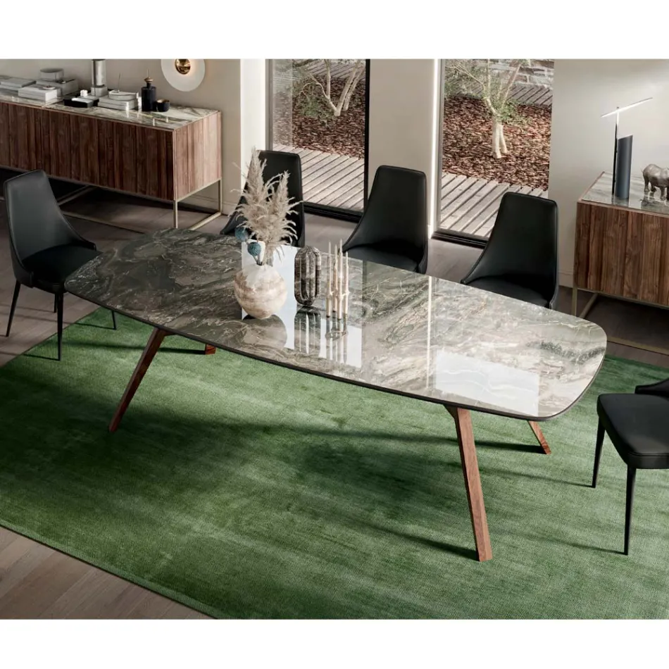 طاولة ثابتة على شكل برميل مع قاعدة من خشب الجوز والرماد كاناليتو، صنع في إيطاليا - شمال Viadurini