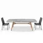 طاولة ثابتة على شكل برميل من السيراميك وخشب الدردار، صنعت في إيطاليا - شمال Viadurini