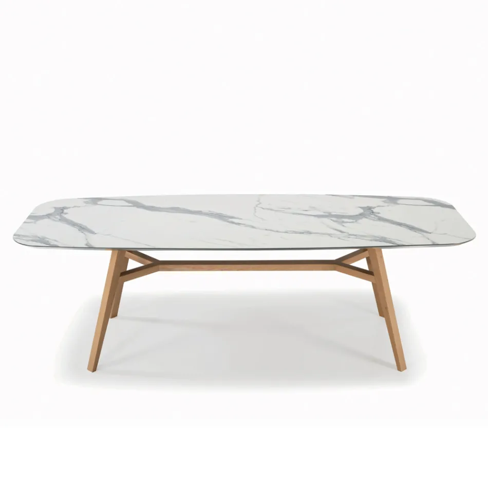 طاولة ثابتة على شكل برميل من الخشب الرقائقي والخشب الرماد، صنعت في إيطاليا - شمال Viadurini