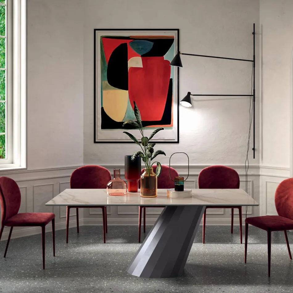 طاولة ثابتة بقاعدة فولاذية وسطح سيراميكي، صنع في إيطاليا - بنطلون Viadurini