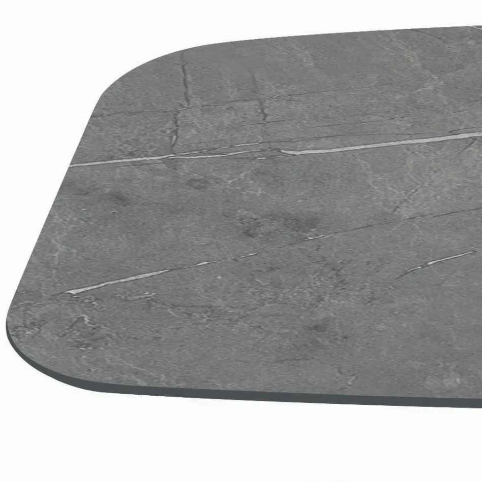 طاولة ثابتة بقاعدة فولاذية سوداء وسطح من اللامينيت، صنع في إيطاليا - أكواب Viadurini