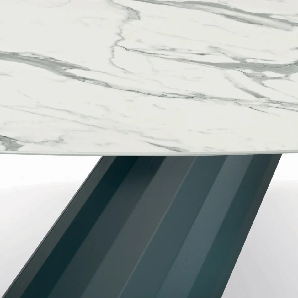 طاولة ثابتة بسطح أسطواني من صفائح الألمنيوم، صنع في إيطاليا - بنطلون Viadurini