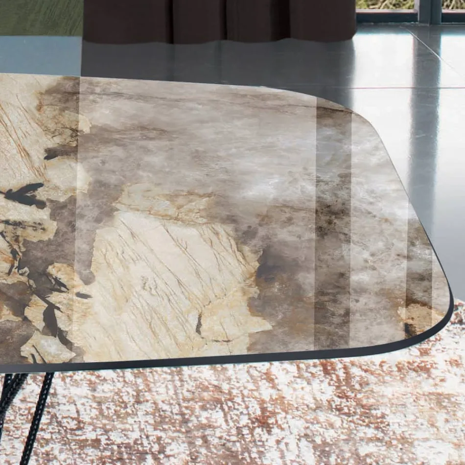 طاولة ثابتة بسطح أسطواني من السيراميك وقاعدة فولاذية، صنع في إيطاليا - إيزيلينو Viadurini