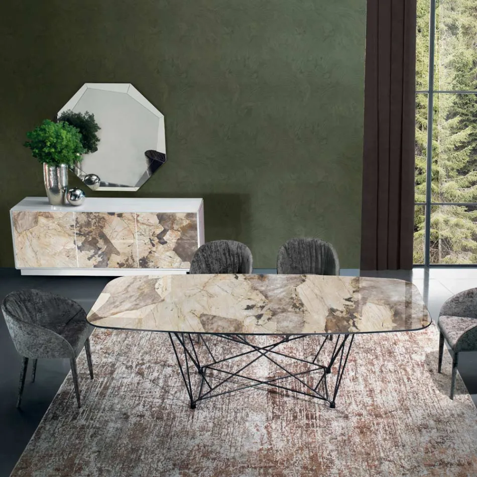 طاولة ثابتة بسطح أسطواني من السيراميك وقاعدة فولاذية، صنع في إيطاليا - إيزيلينو Viadurini