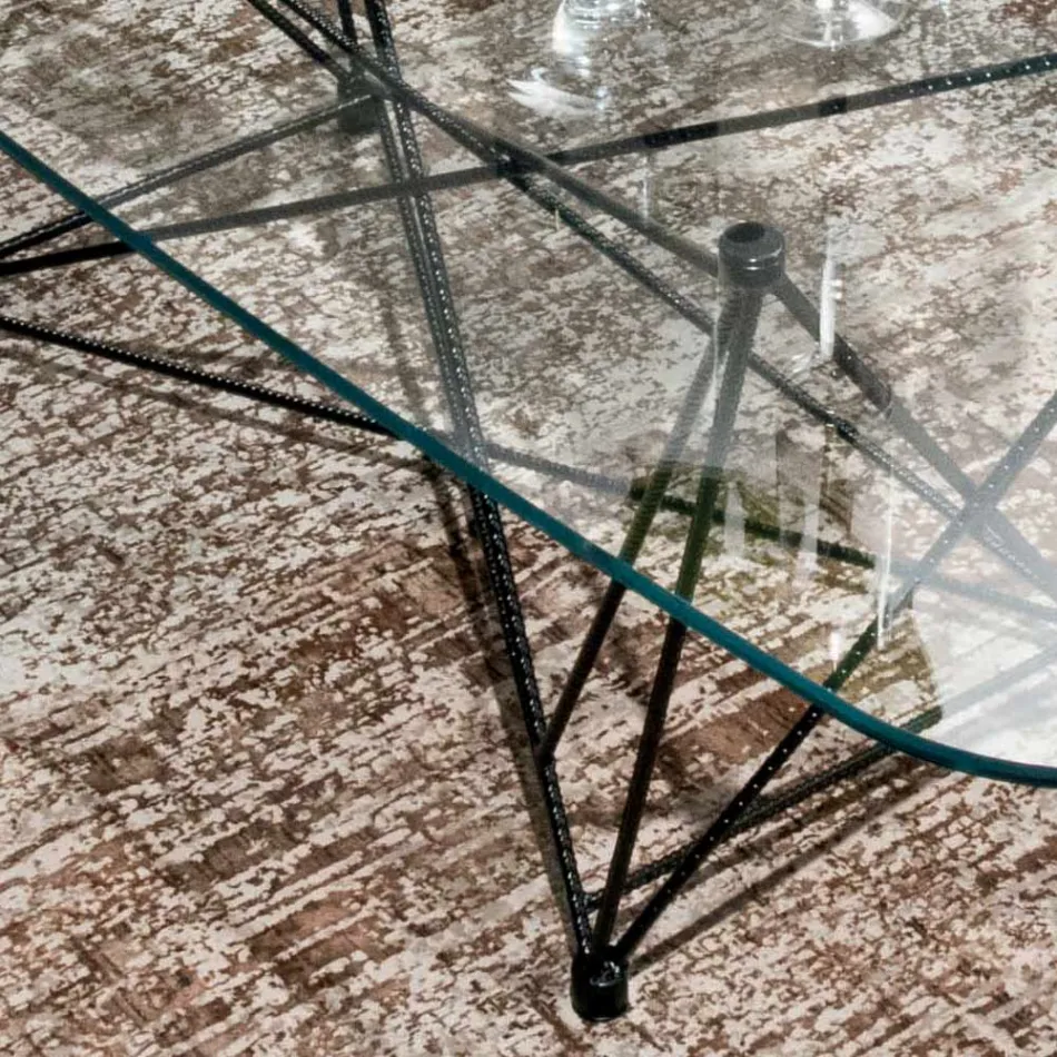 طاولة ثابتة بسطح زجاجي على شكل برميل وقاعدة فولاذية، صنع في إيطاليا - إيزيلينو Viadurini
