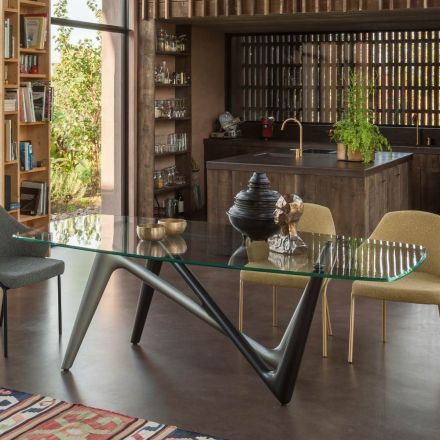 طاولة طعام ثابتة مصنوعة من الزجاج والبولي يوريثين الصلب، صنعت في إيطاليا - لون لافندر Viadurini