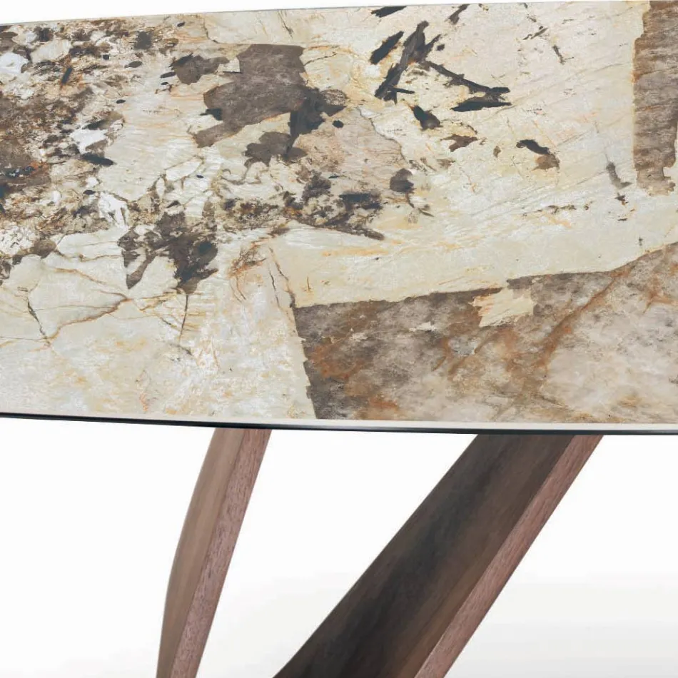 طاولة معيشة ثابتة بقاعدة خشبية، صنع في إيطاليا - إكواتور Viadurini