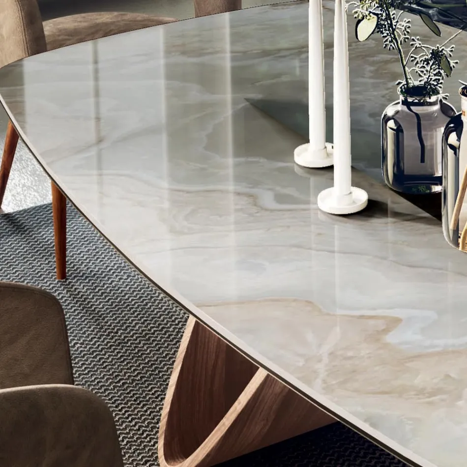 طاولة معيشة ثابتة بقاعدة خشبية، صنع في إيطاليا - إكواتور Viadurini