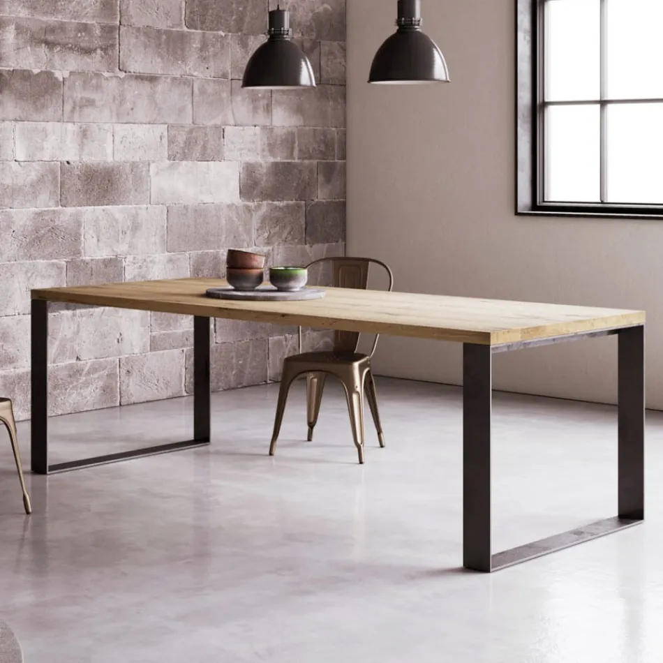 طاولة ثابتة من خشب البلوط الطبيعي المنقسم، صنع في إيطاليا - تيلميريني Viadurini